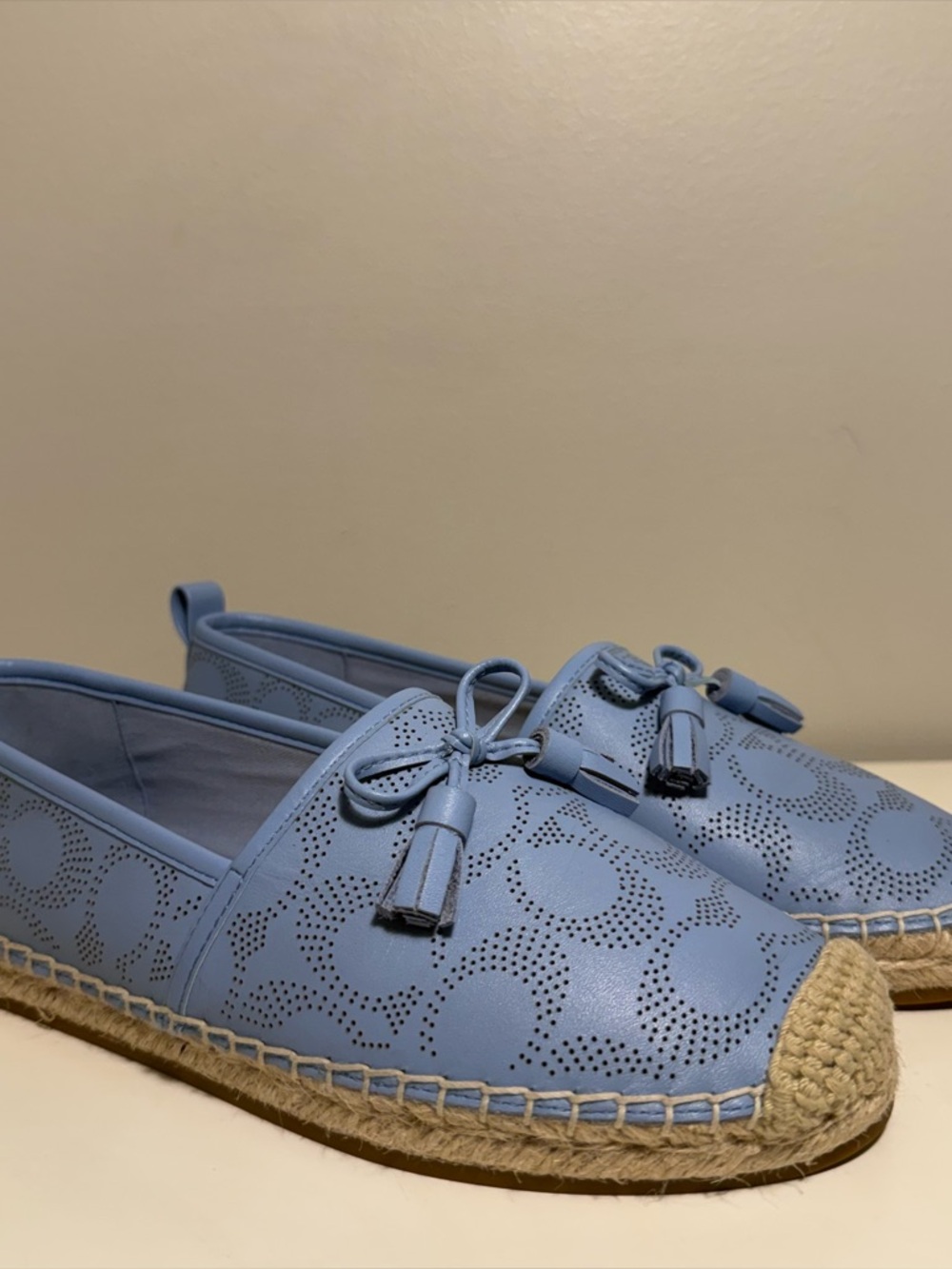 Coach Carson Signature Women’s 6 Jacquard Espadrille Loafers Blue Leather Logo